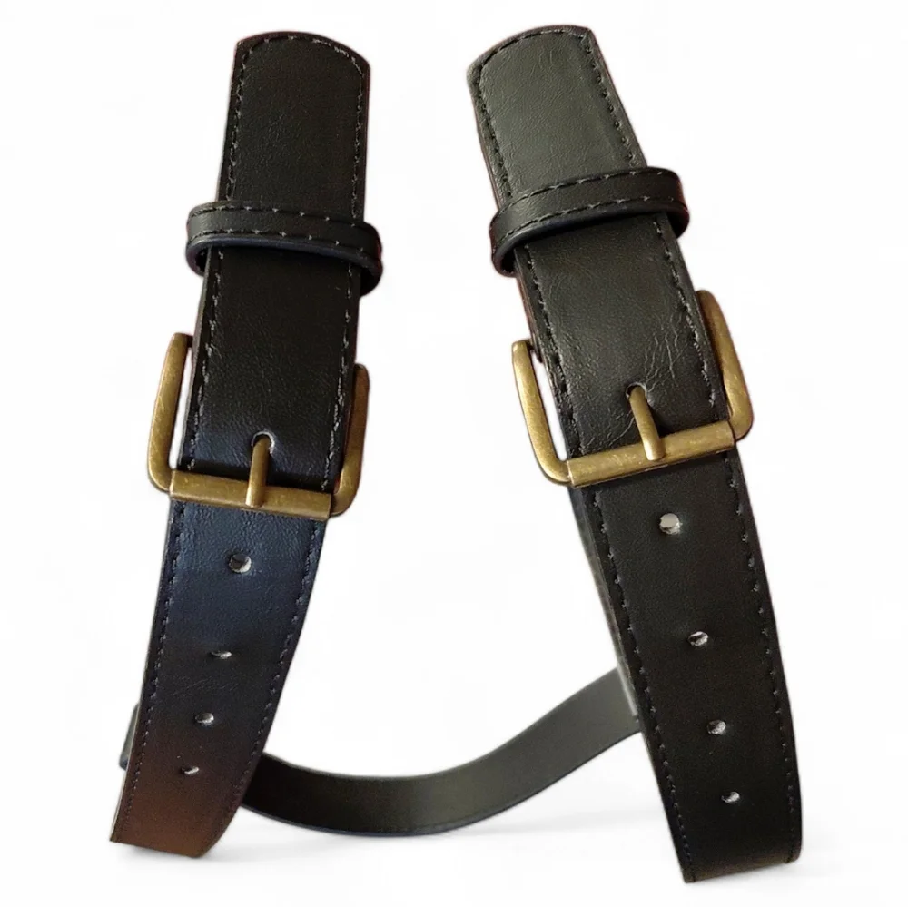 Mon Chateau Black Blanket Belt Strap Harness Carrier Double Buckle Vegan Leather
